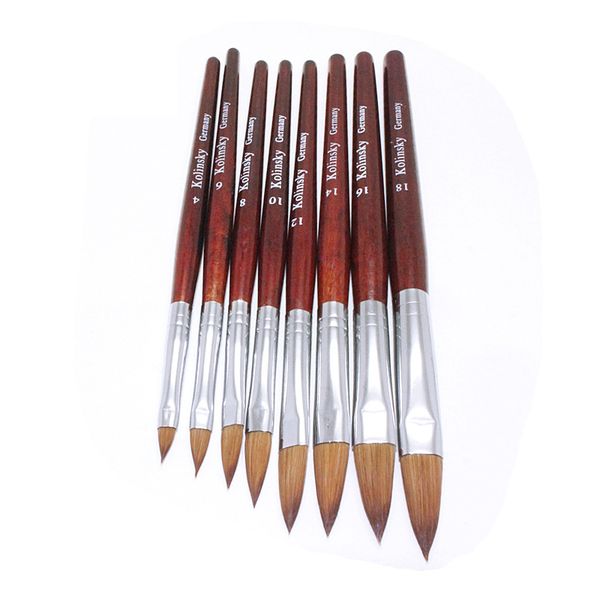 Kads колонковая Соболь Pen Red Wood # 14 12 # 16 # 18 # 20 # 22 # Nail Art Brush для профессиональных полукруглой головкой Nail инструмент рисования