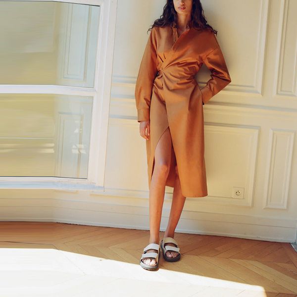 

women autumn long sleeve design dress stand collar slim office ol female solid color mid calf midi xz2564 210525, Black;gray