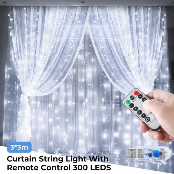 

party decoration 3mx3m 300 led usb curtain light copper wire string lights wedding xmas decorative with remote control