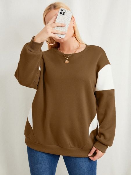 

plus contrast panel drop shoulder sweatshirt v55b#, Black