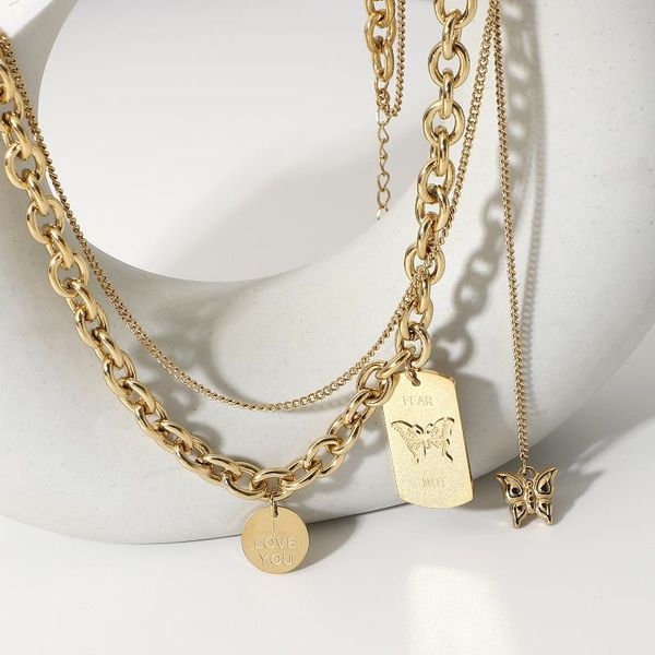

pendant necklaces stainless steel double layers rectangle tag for women/men trendy punk style geometric neck jewelry, Silver