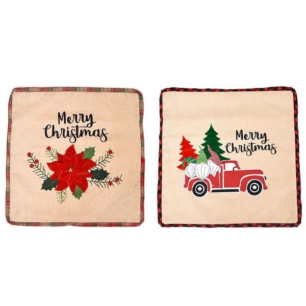 Travesseiro de travesseiro 2 PCs CARRO RED COM CASA DE LINHA DE LINHA DE FLORES DE FLORES CASA CASHA TAPLO DE CUSHION