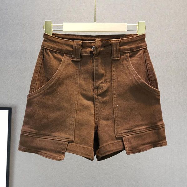 

women's jeans [ewq] 2021 spring summer arrivals high waist solid pattern pockets women casual straight denim shorts tide ay57516.26, Blue