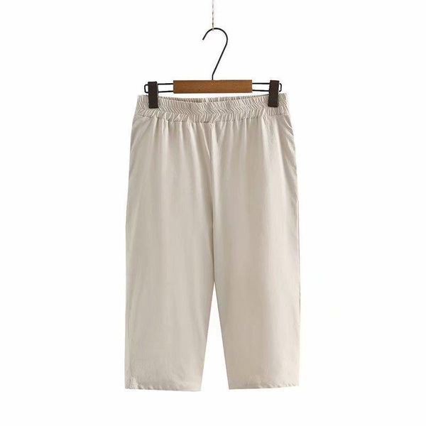 

plus size pants xl-4xl women's cropped elastic waist solid stretchable summer trousers, Black