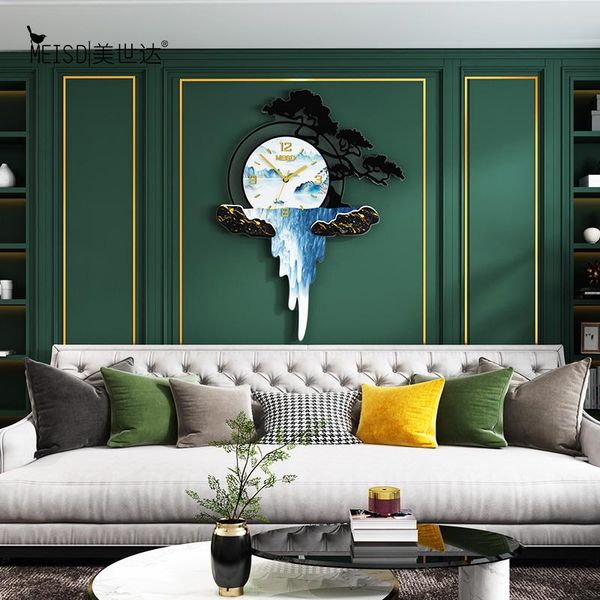 

wall clocks chinese landscape silent large decorative watch modern design living room home decoration watches stickers
