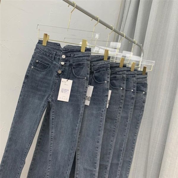 

the design sense is high and skinny legs are four meters waist thin slim jeans pencil pants women women's, Blue
