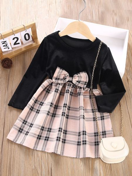 

toddler girls plaid bow front dress she, Red;yellow
