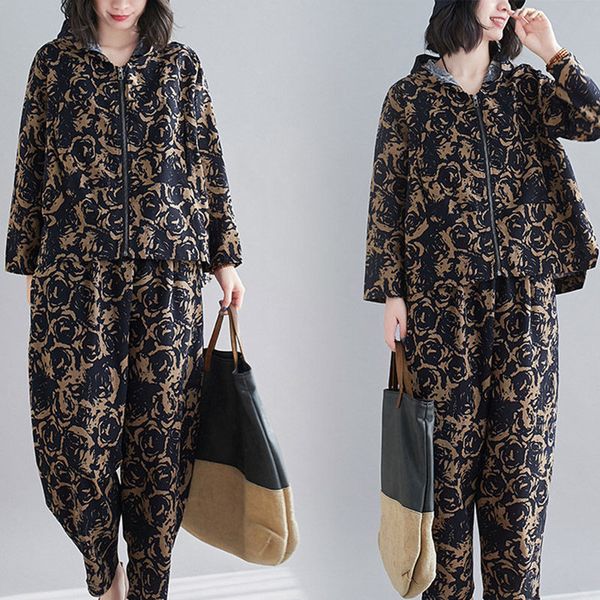 

short back 2021 spring cotton and pressed linen long sleeve jacket with zipper+ harem pants two loose pieces casual set y1380 hrv2, White;black