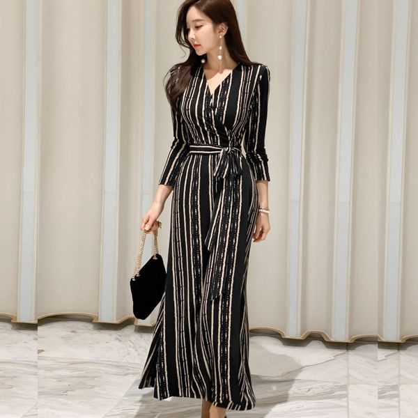 

dresses women vintage stripe print elegant bodycon female robe g3rc 59a3, Black;gray