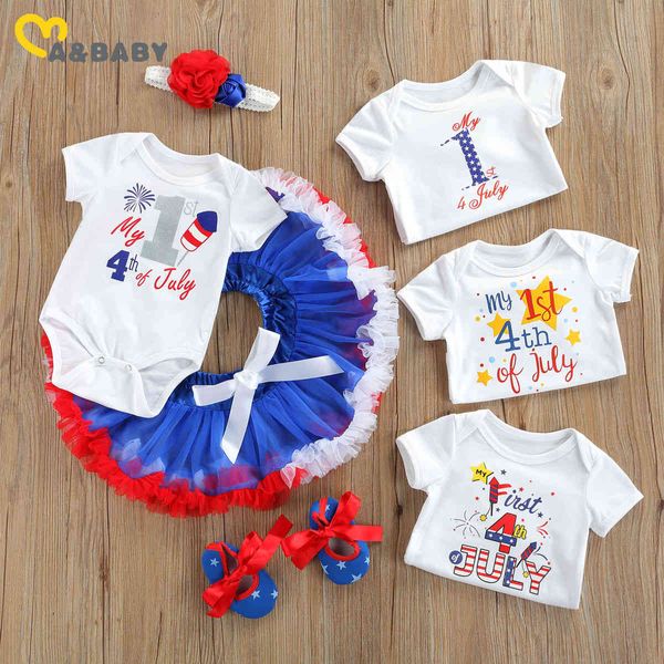 0-2y Dia da Independência Nascido Infantil Bebé Roupas Set Letter Romper Azul Tutu Saias Sapatos Headband Outfits presentes 210515