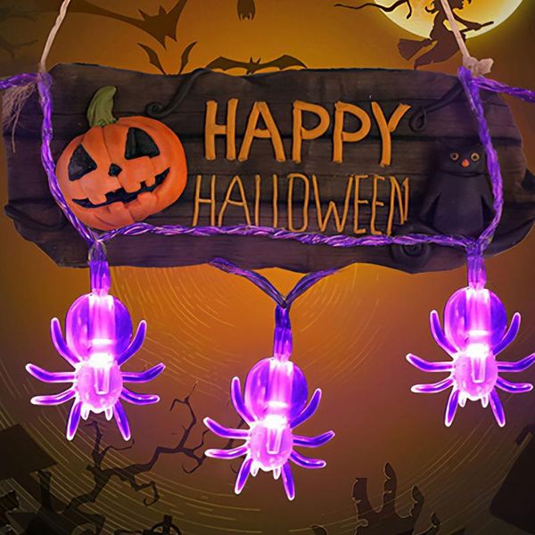 Строки 6,5 млн 30 -й сорта Spiderbat Shape String Light Solar Lamped Waterpronation Purple Fairy для наружного садового декора на Хэллоуин