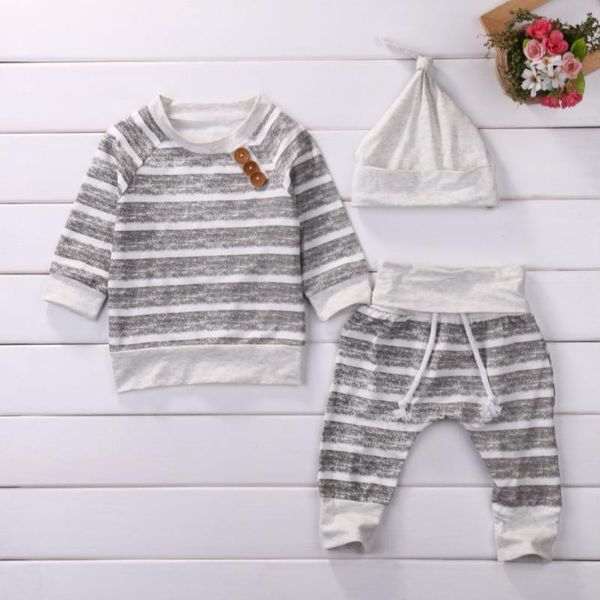 

clothing sets 2021 born baby girls boy striped t-shirt+pants+hat 3 pcs set clothes outfits costume autumn warm, White