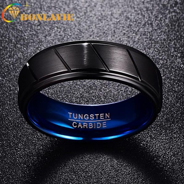 

wedding rings 2.3mm thick tungsten steel ring 8mm width matte surface plating blue inner black outer men parallelogram t067r, Slivery;golden