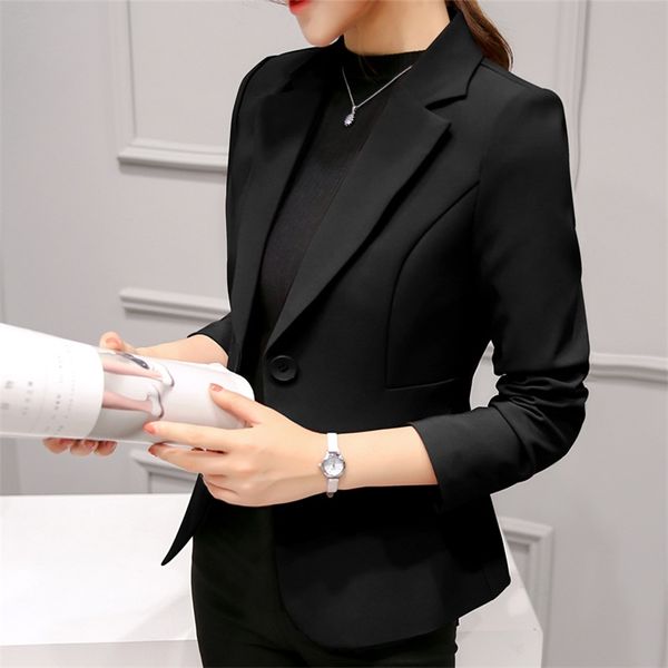 Noir Femmes Blazer Formelle s Lady Bureau Travail Costume Poches Vestes Manteau Slim Femme 210930