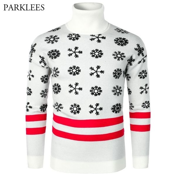 

white ugly christmas sweater male fashion snowflake pattern turtleneck xmas mens knitted pullover sweaters pull noel homme 210522, White;black