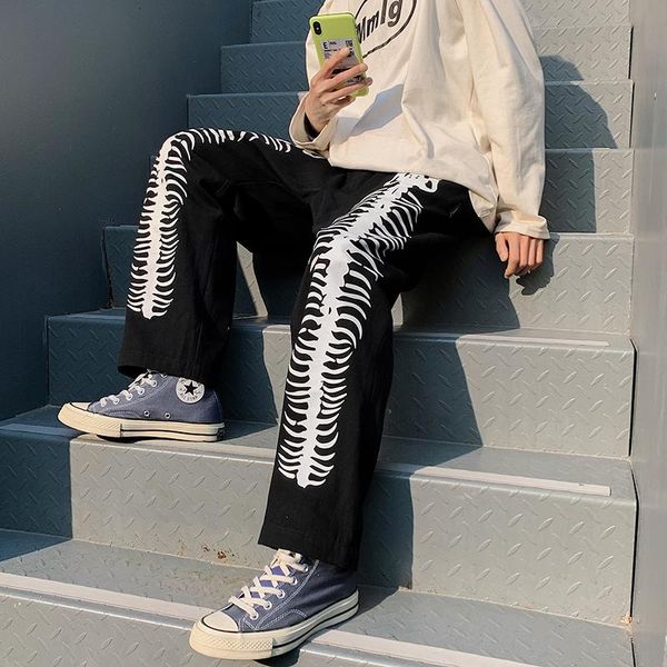 

men's pants skull printed sweatpants for men 2021 fashion trends arrival joggers teen hip hop streetwear plus size gothic trousers, Black