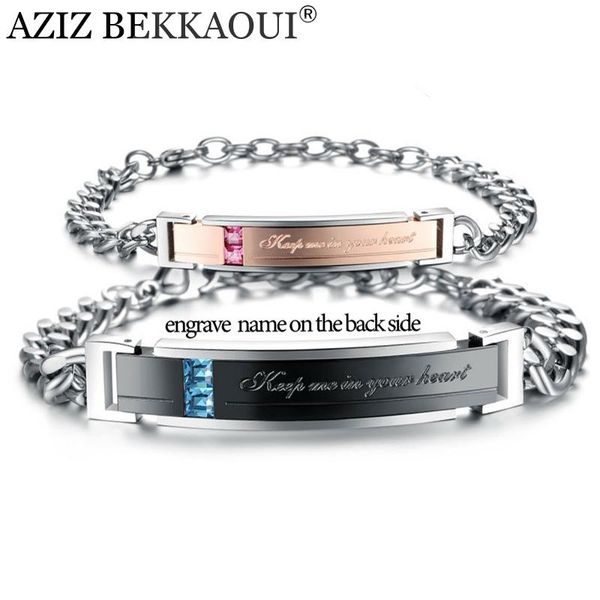 

charm bracelets aziz bekkaoui stainless steel lover jewelry " keep me in your heart crystal couple fashion name logo, Golden;silver