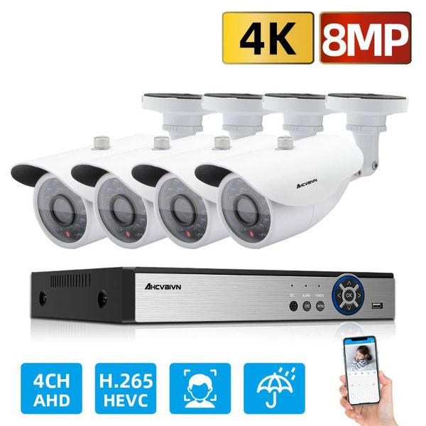 

h.265 4ch 4k dvr cctv system 8.0mp ahd security cameras ir outdoor alarm ip66 video surveillance kit motion detection p2p wireless camera ki