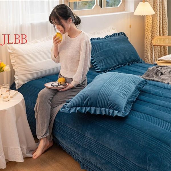 

bedding sets 2021 baby fleece bedspread 3pcs/set quilted bed cover ruffles cotton-padded flat sheet 230*250cm + 2 pillowcase soft thicken