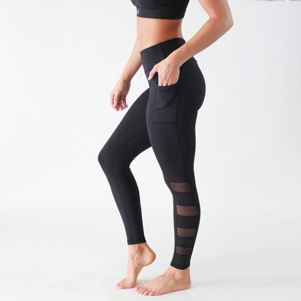 

yoga outfit women fitness leggings pocket mesh stitching skinny push up athletic casual trousers workout pants
