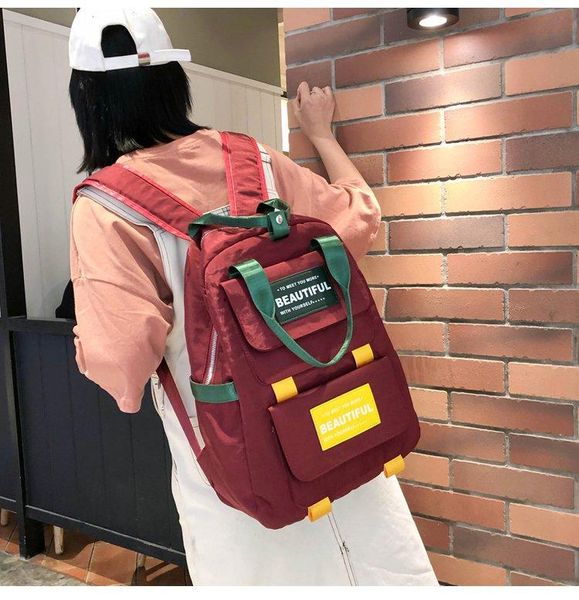 

backpack college style bags with large capacity students' casual contrast color letters backpacks for boys and girls