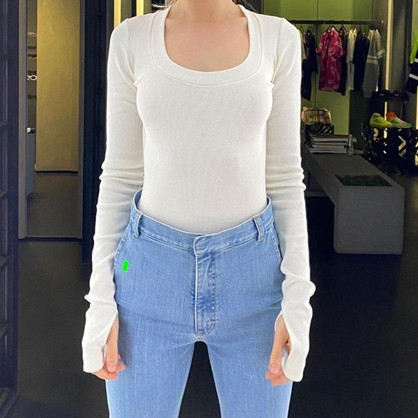 

women's slim u-neck hook finger base t-shirt one-piece white