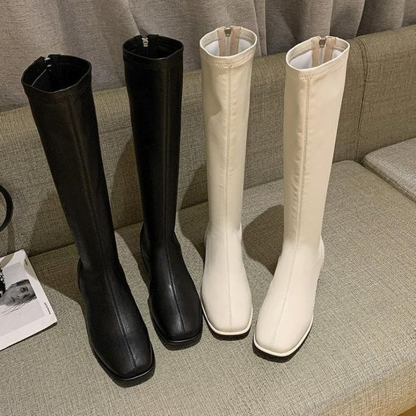 

boots 2021 black leather women over the knee zip high heels autumn woman shoes winter plus size 34-43