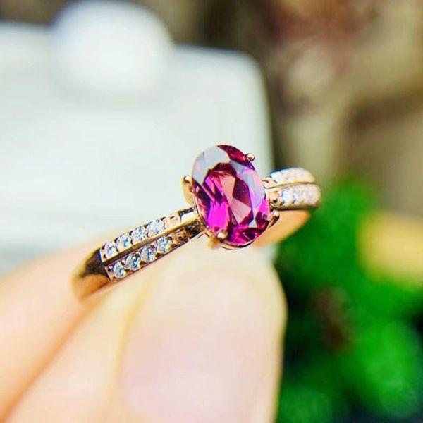 

cluster rings natural real pyrope small ring per jewelry 4*6mm 0.6ct gemstone 925 sterling silver fine t21697, Golden;silver