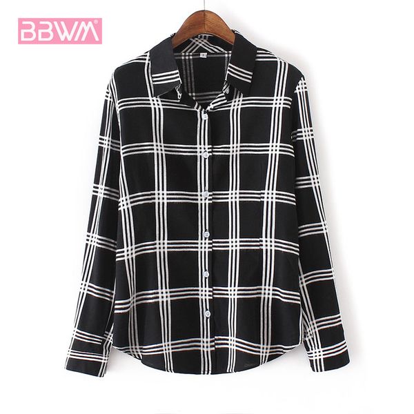 

lapel sweet plaid single-breasted long sleeve korean slim office professional women's shirt harajuku summer wild chic female 210507, White