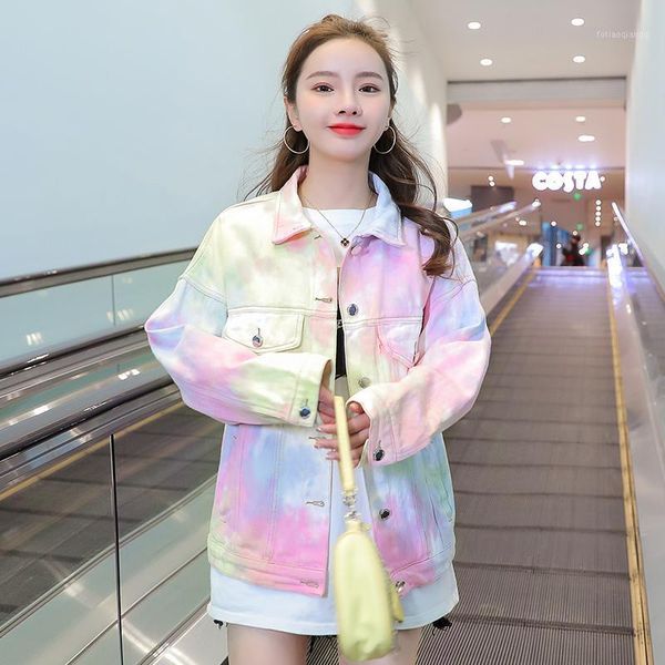 

women's jackets 2021 spring plus size denim women gradient color jeans jacket casual harajuku coat loose streetwear chaquetas, Black;brown