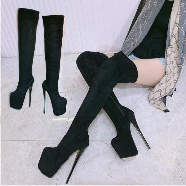 

boots winter style 19cm super stiletto heels big size mixed colors over the knee  inches long thick platform fashion, Black