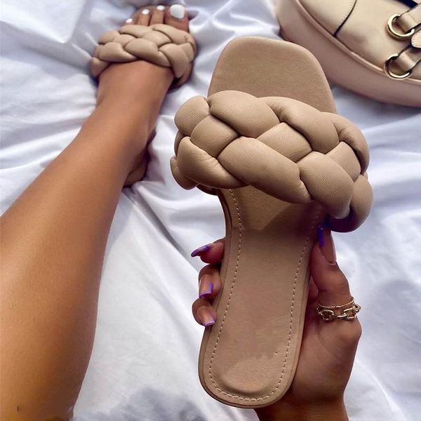 

slippers 2021 fashion flat women weave slides sandal ladies outdoor beach lady shoes woman home female flip flops, Black