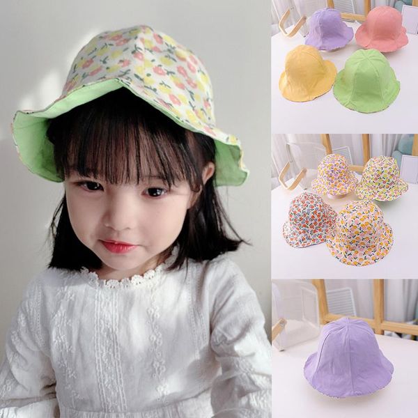 

caps & hats summer outdoor baby hat double sided infant girl boy sun henna flower cotton kids bucket, Yellow
