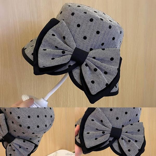 

wide brim hats fashion cotton hat bucket outdoor trend sun protection lovely polka dot bow fisherman foldable ag18 21 dropship, Blue;gray