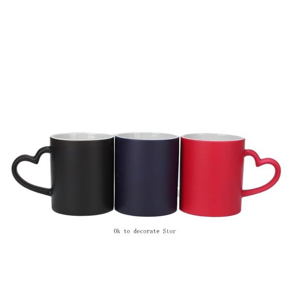 

black frosted magic cup heart-shaped handle temperature changing mugs