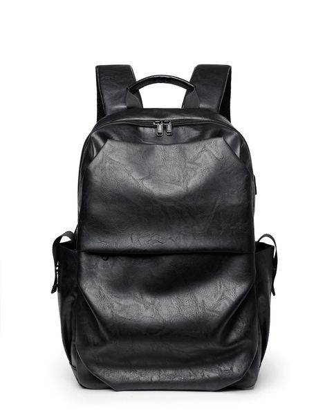 

backpack soft pu material black brown printing large capacity computer bag rechargeable leisure backpack