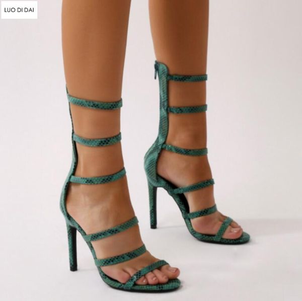 

fashion women snakeskin print leather sandals high heels party shoes gladiator dress shoe strappy, Black
