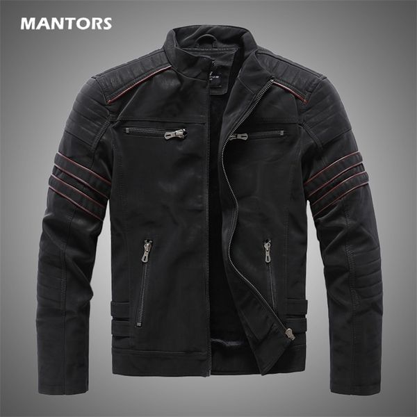 

men winter brand leather jacket casual motorcycle winter inner fleece pu coat faux leather jackets mens clothing streetwear 211111, Black