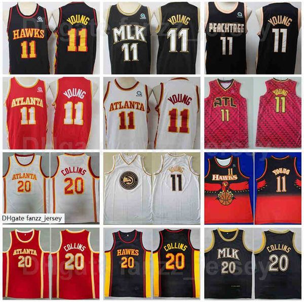 

basketball trae young jersey 11 men john collins 20 for sport fans breathable pure cotton all stitched navy blue white red black, Black;red