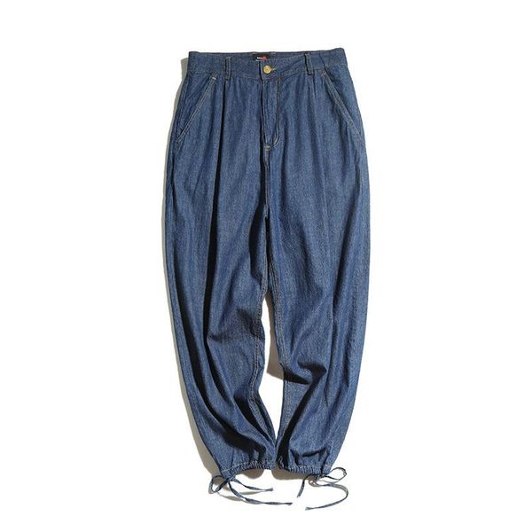 

beijie men's 2021 autumn guochao light waist and loose jeans for men, Blue
