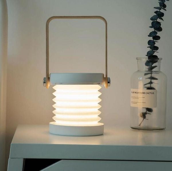 

table lamps portable foldable led lamp wooden lantern creative multi-function camping travel light dimming