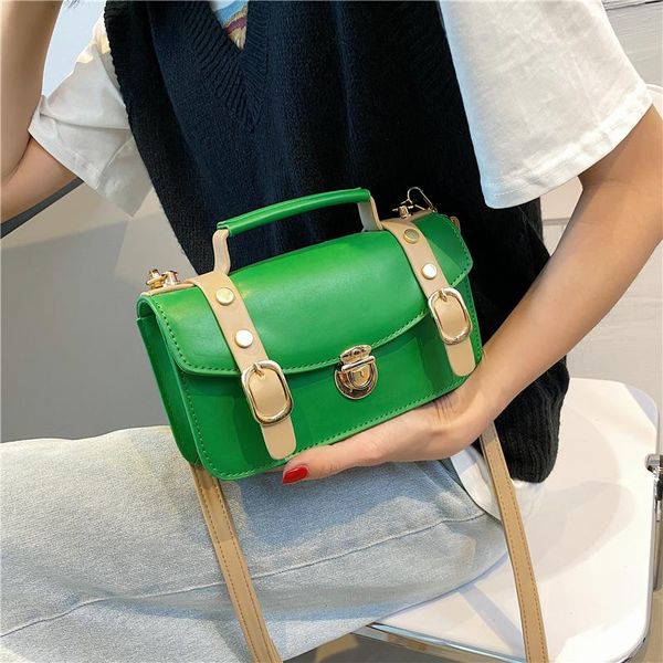 

evening bags fashion bright pu leather crossbody bag for women 2021 summer contrast color shoulder messenger lady travel small handbag