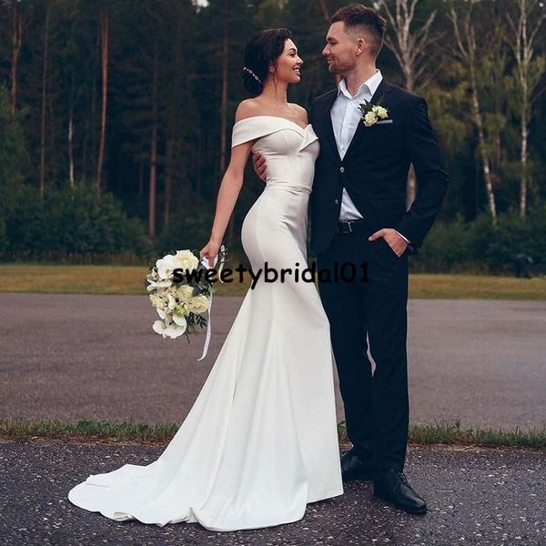 

abito da sposa satin mermaid wedding dress off the shoulder wedding gown tail sweetheart bride dresses, White