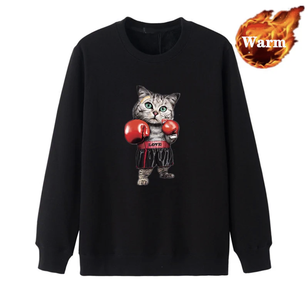 

men's hoodies & sweatshirts cartoon cat print men woman fashion autumn winter fleece hip hop hoodie plus size couple 5xl 6xl, Black