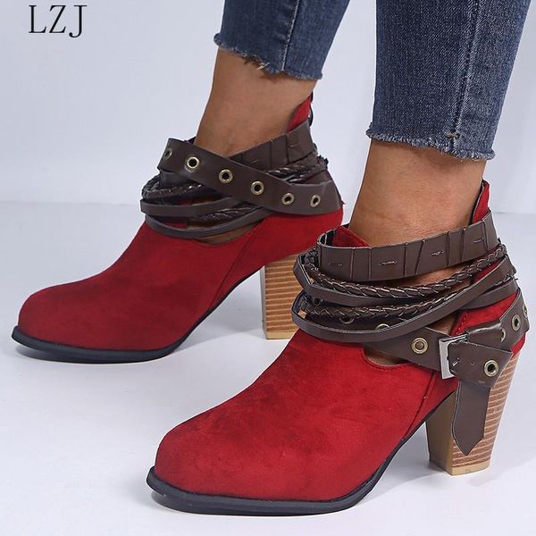 

boots women 2021 elegant square heel shoes woman high solid color vintage lace-up sneakers, Black