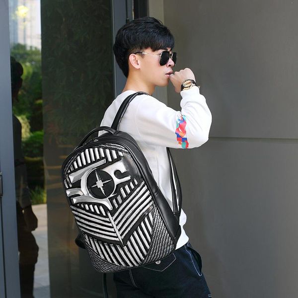 

backpack 3d men's creative rivets pu computer bag student
