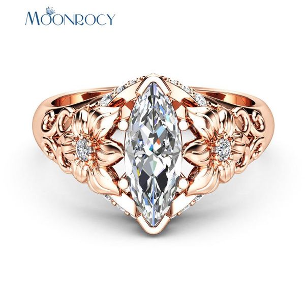 

cluster rings moonrocy cz crystal vintage wedding ring rose gold color cubic zirconia flower for women girls gift drop jewelry wholesale, Golden;silver