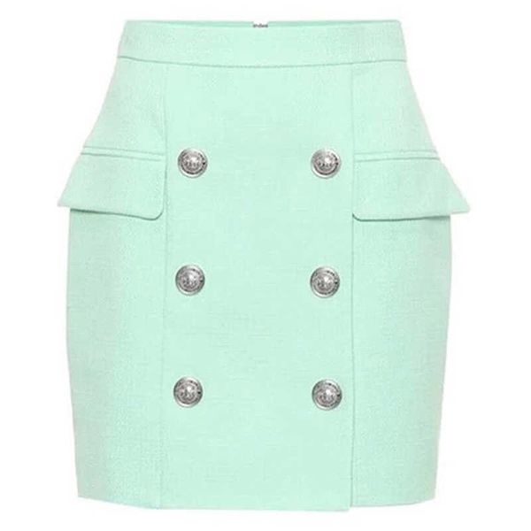 

est fashion designer skirt women's metal lion buttons double breasted mini mint green 210526, Black