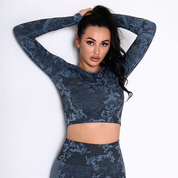 

yoga outfit camouflage crop women sports gym shirts long sleeve workout wear fitness sportswear for