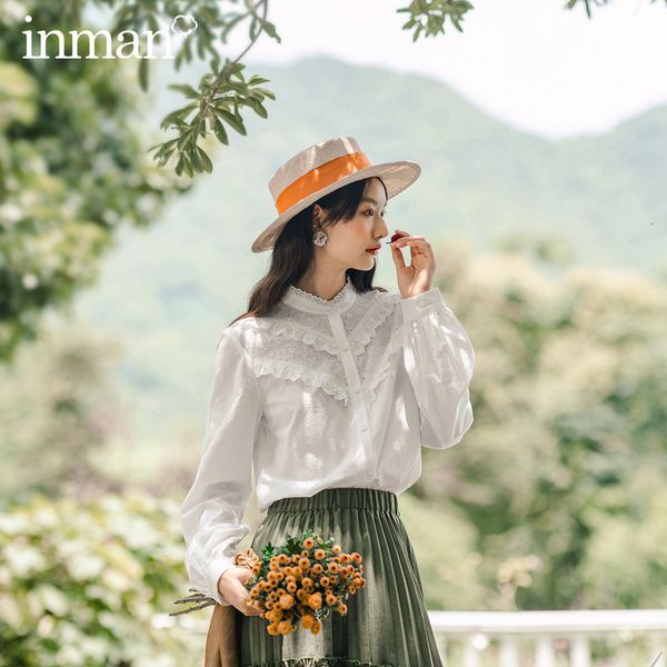 

blouses spring autumn stand collar lace romantic embroidery shirt single breasted long sleeve blouse 0j2t, White